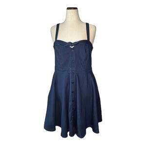 City Chic Dress Women's Size 14W Sweet Denim Fit & Flare Blue Smocked Sweetheart